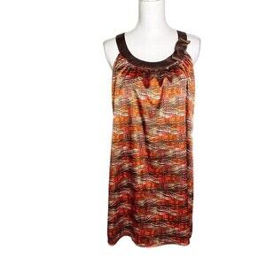 VERTIGO PARIS Brown Orange Sleeveless Slip Dress Midi Medium Fall Pumpkin Patch